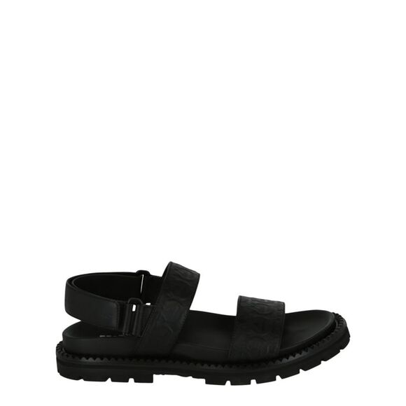 Ferragamo Notorius Leather Gancini Strap Sandals Black Mens